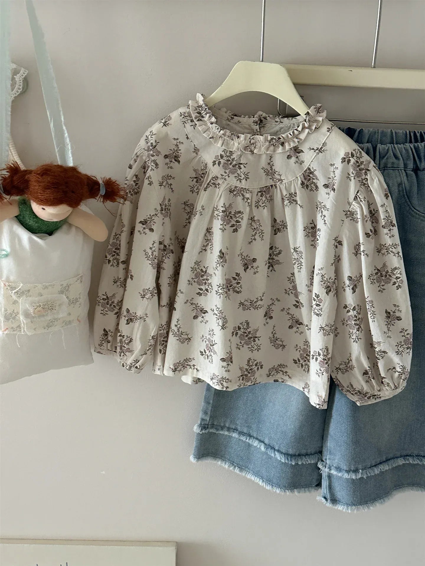 長袖シャツ・ブラウス キッズトップス ラッフル襟長袖パフスリーブブラウス 5デザイン【mh0008944】