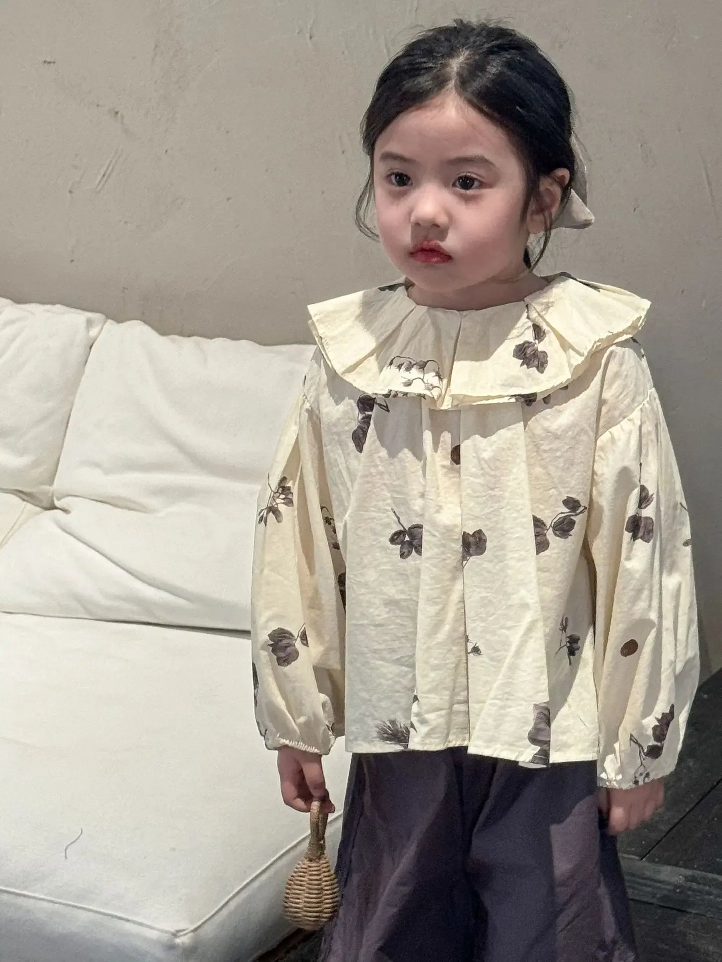 長袖シャツ・ブラウス キッズトップス ラッフル襟長袖パフスリーブブラウス 5デザイン【mh0008944】