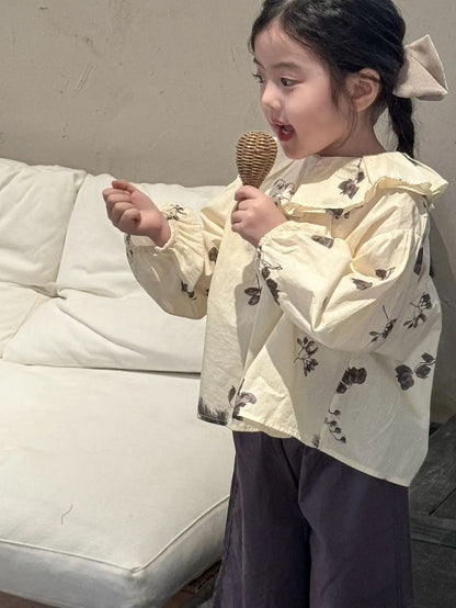 長袖シャツ・ブラウス キッズトップス ラッフル襟長袖パフスリーブブラウス 5デザイン【mh0008944】