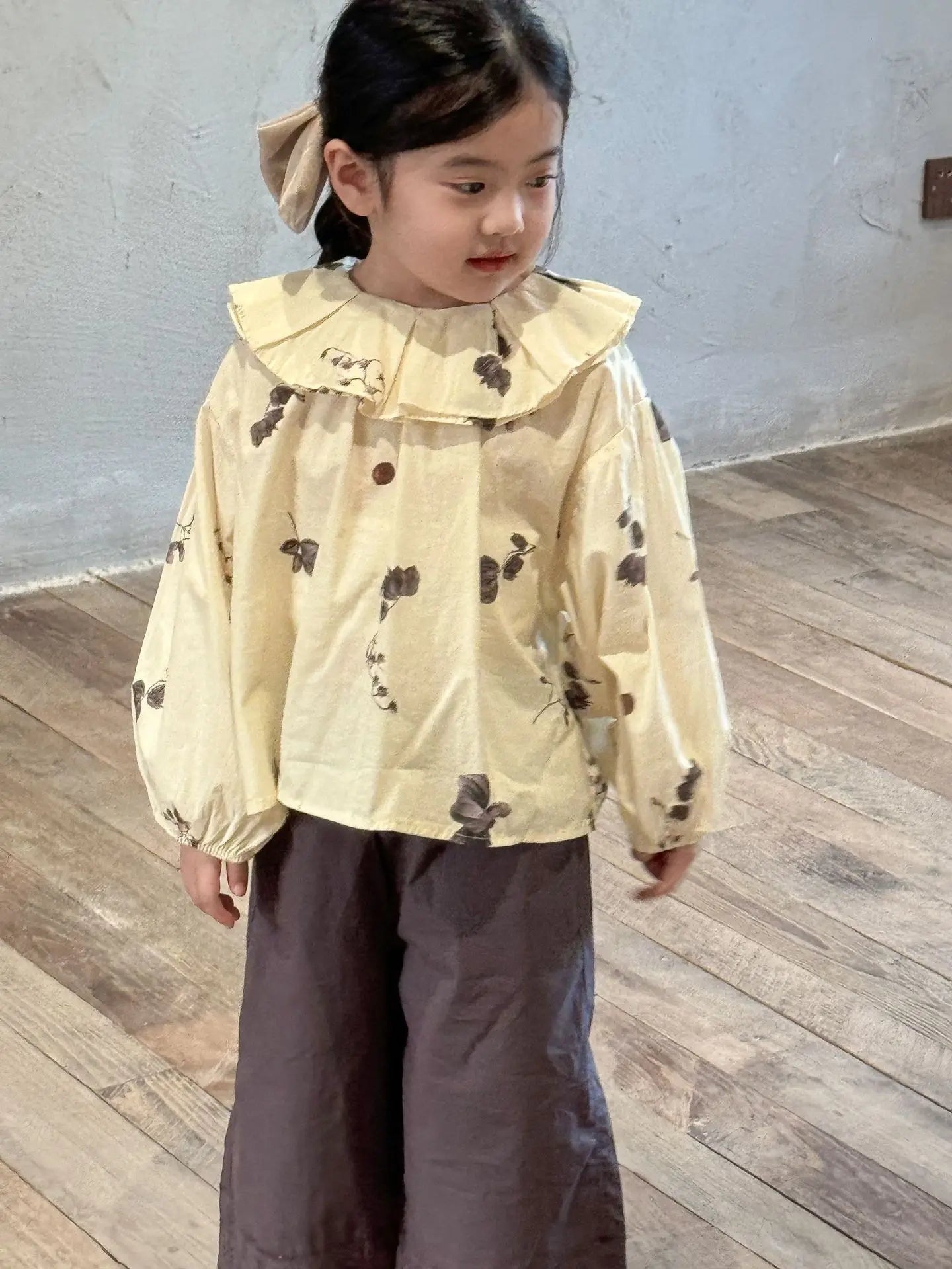 長袖シャツ・ブラウス キッズトップス ラッフル襟長袖パフスリーブブラウス 5デザイン【mh0008944】