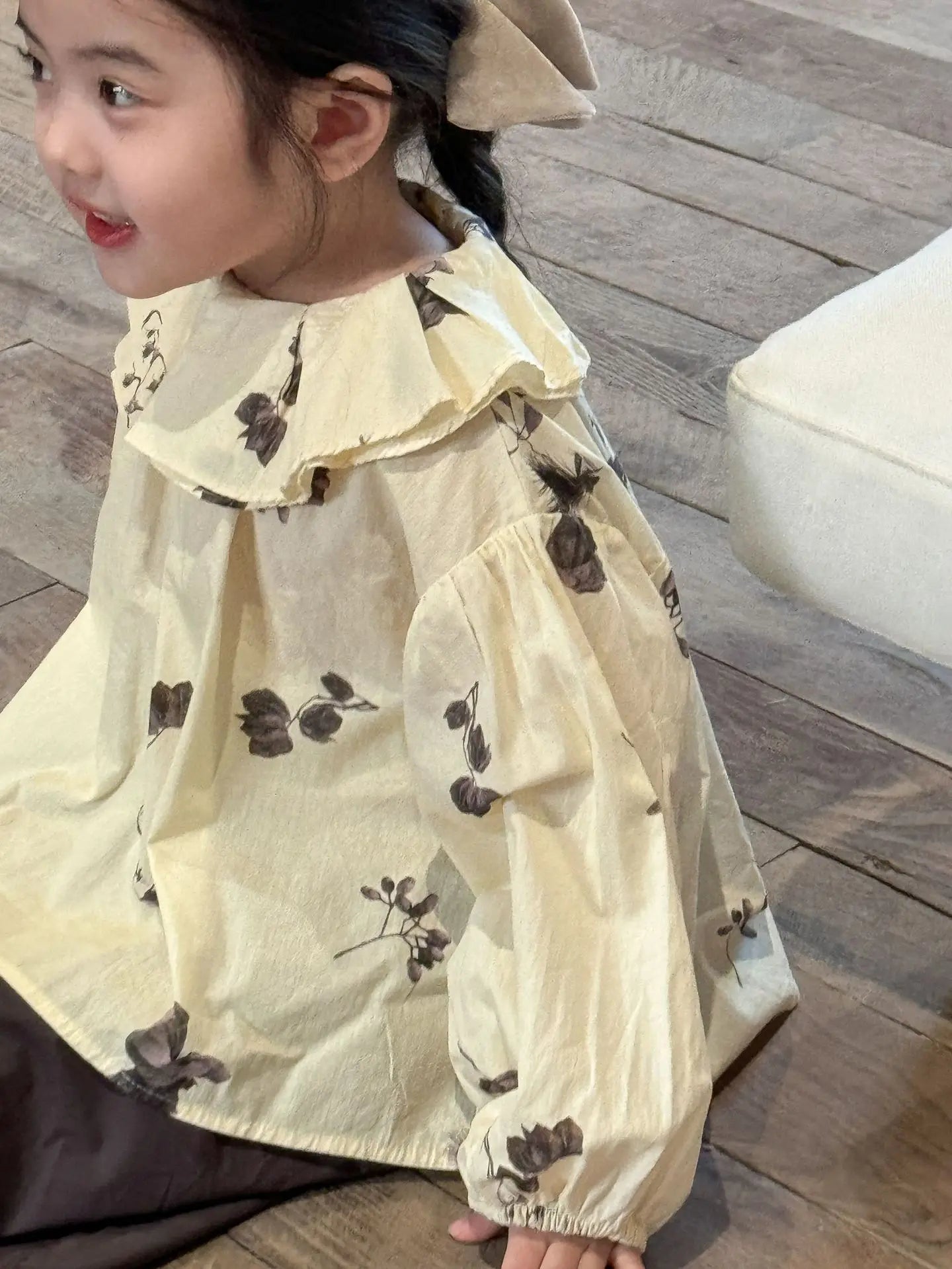 長袖シャツ・ブラウス キッズトップス ラッフル襟長袖パフスリーブブラウス 5デザイン【mh0008944】