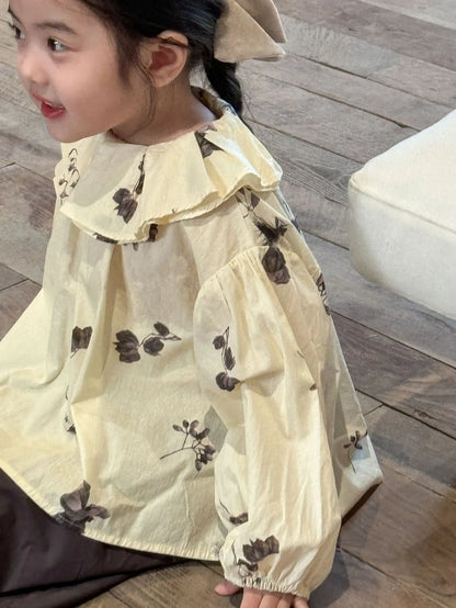 長袖シャツ・ブラウス キッズトップス ラッフル襟長袖パフスリーブブラウス 5デザイン【mh0008944】