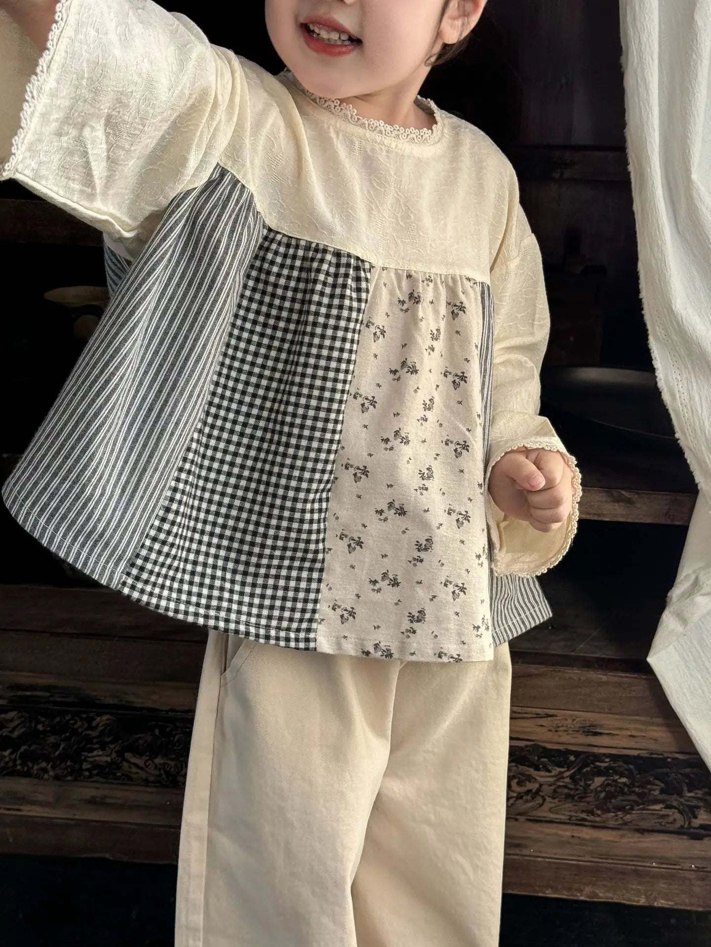 長袖シャツ・ブラウス キッズトップス ラッフル襟長袖パフスリーブブラウス 5デザイン【mh0008944】