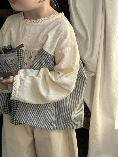 長袖シャツ・ブラウス キッズトップス ラッフル襟長袖パフスリーブブラウス 5デザイン【mh0008944】