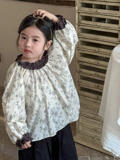 長袖シャツ・ブラウス キッズトップス ラッフル襟長袖パフスリーブブラウス 5デザイン【mh0008944】