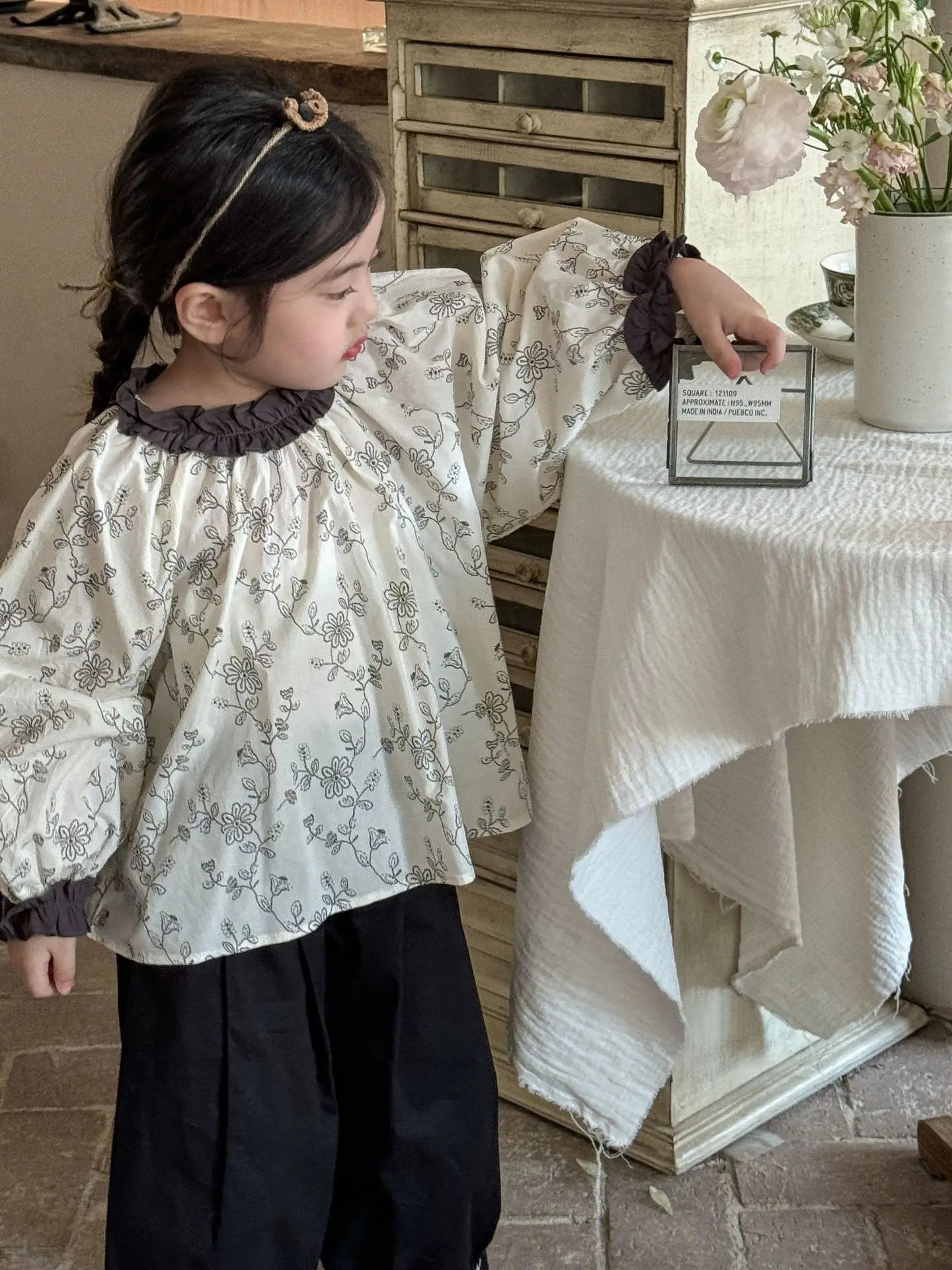 長袖シャツ・ブラウス キッズトップス ラッフル襟長袖パフスリーブブラウス 5デザイン【mh0008944】