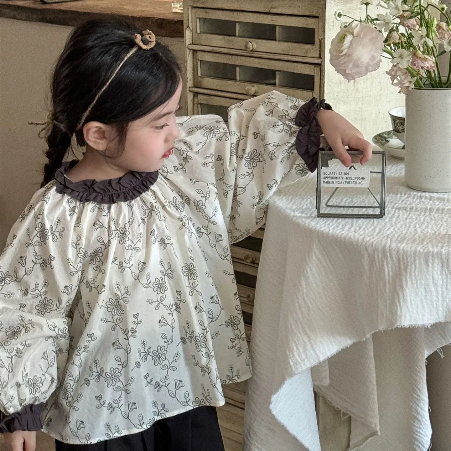 長袖シャツ・ブラウス キッズトップス ラッフル襟長袖パフスリーブブラウス 5デザイン【mh0008944】