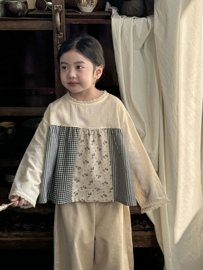 長袖シャツ・ブラウス キッズトップス ラッフル襟長袖パフスリーブブラウス 5デザイン【mh0008944】