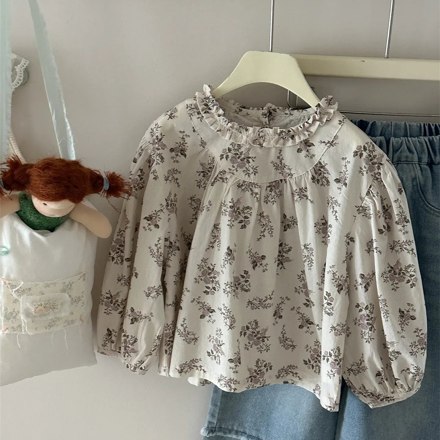 長袖シャツ・ブラウス キッズトップス ラッフル襟長袖パフスリーブブラウス 5デザイン【mh0008944】