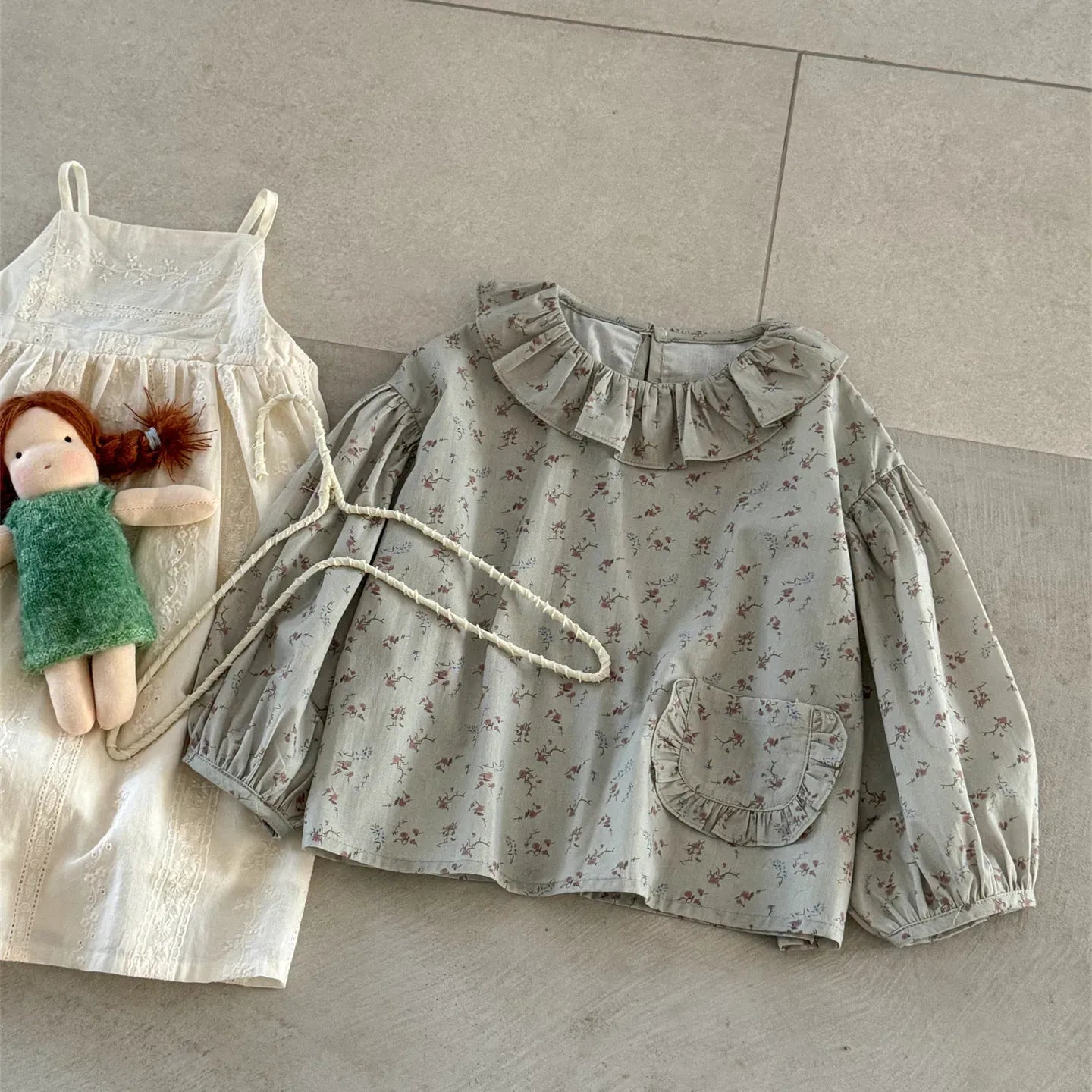 長袖シャツ・ブラウス キッズトップス ラッフル襟長袖パフスリーブブラウス 5デザイン【mh0008944】