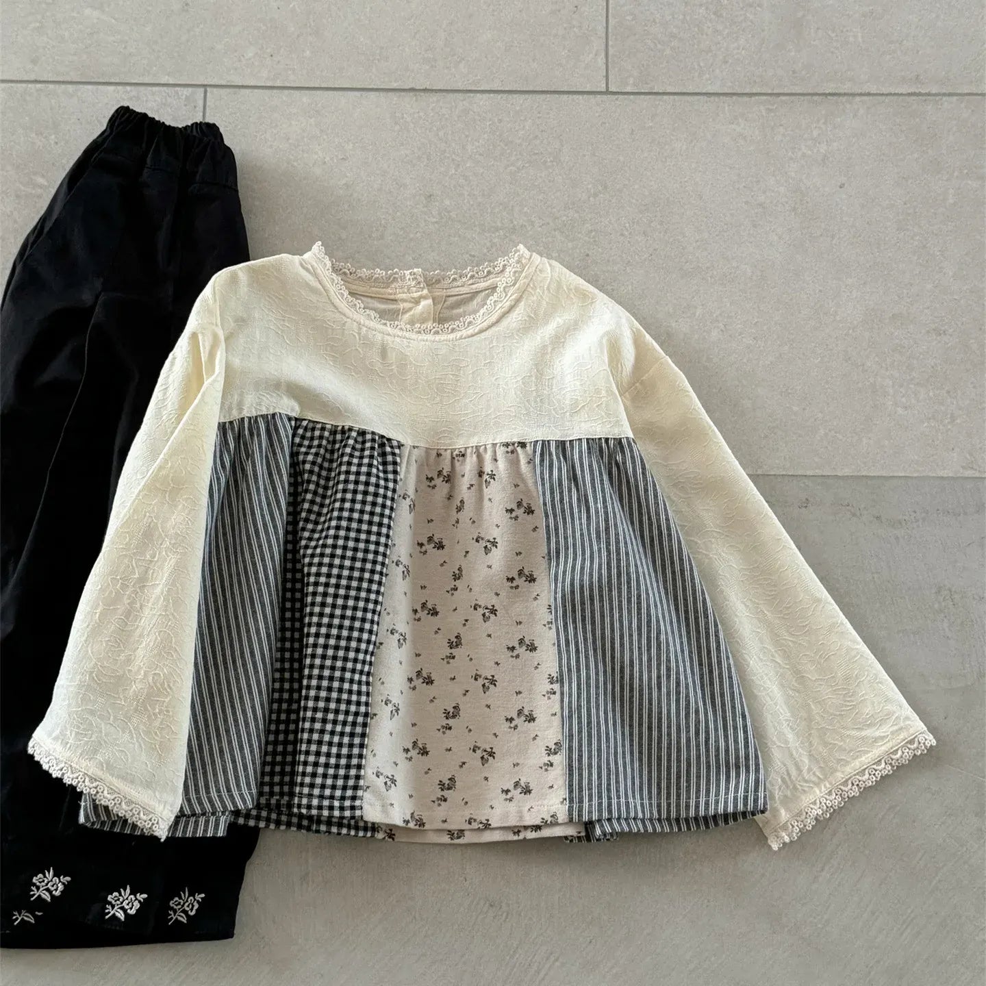 長袖シャツ・ブラウス キッズトップス ラッフル襟長袖パフスリーブブラウス 5デザイン【mh0008944】