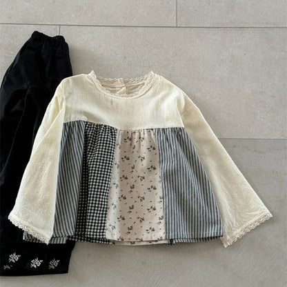 長袖シャツ・ブラウス キッズトップス ラッフル襟長袖パフスリーブブラウス 5デザイン【mh0008944】