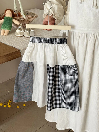 スカート キッズスカート チェックパッチワークAラインナチュラルスカート【mh0008942】