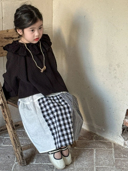スカート キッズスカート チェックパッチワークAラインナチュラルスカート【mh0008942】