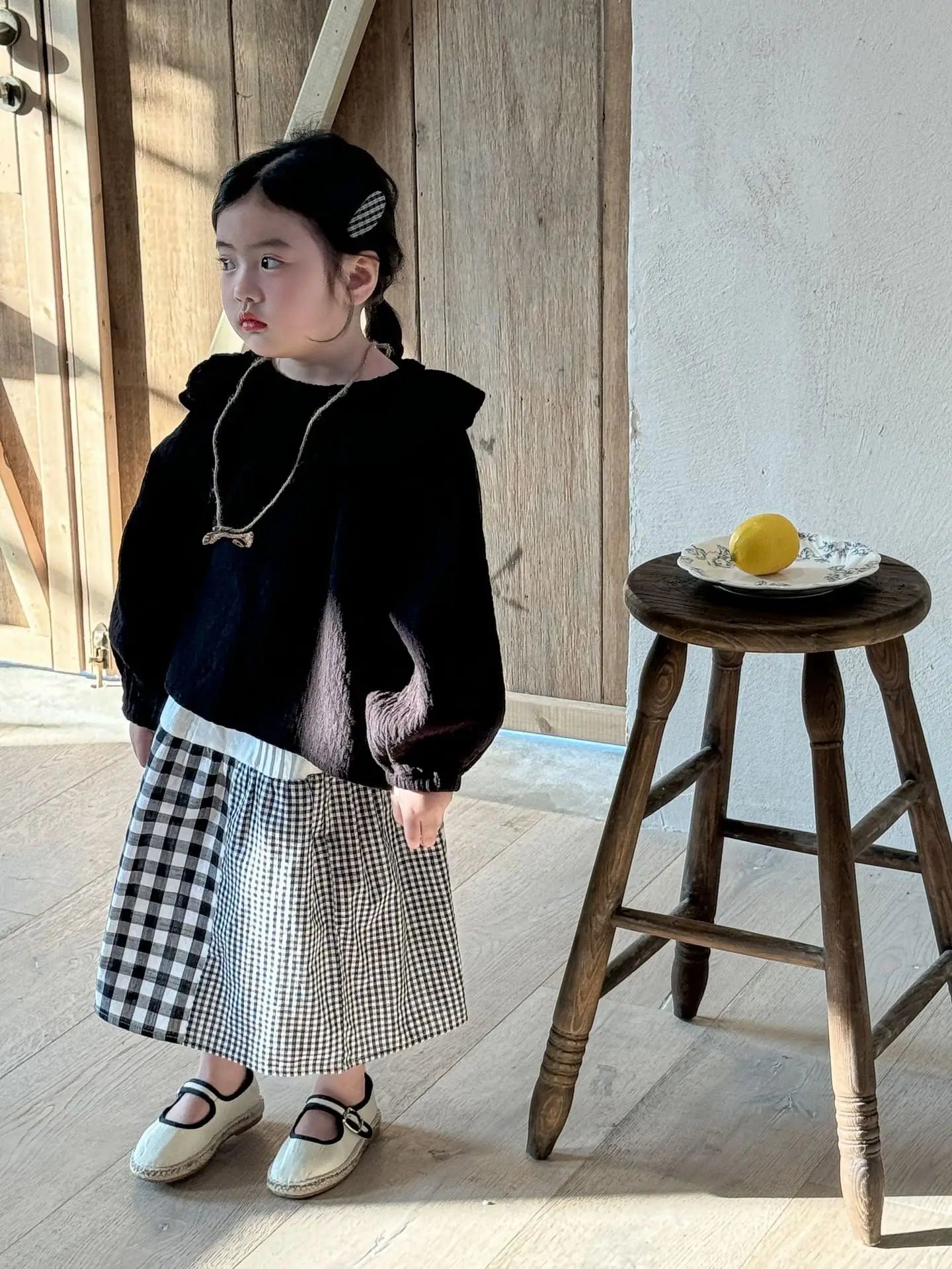スカート キッズスカート チェックパッチワークAラインナチュラルスカート【mh0008942】