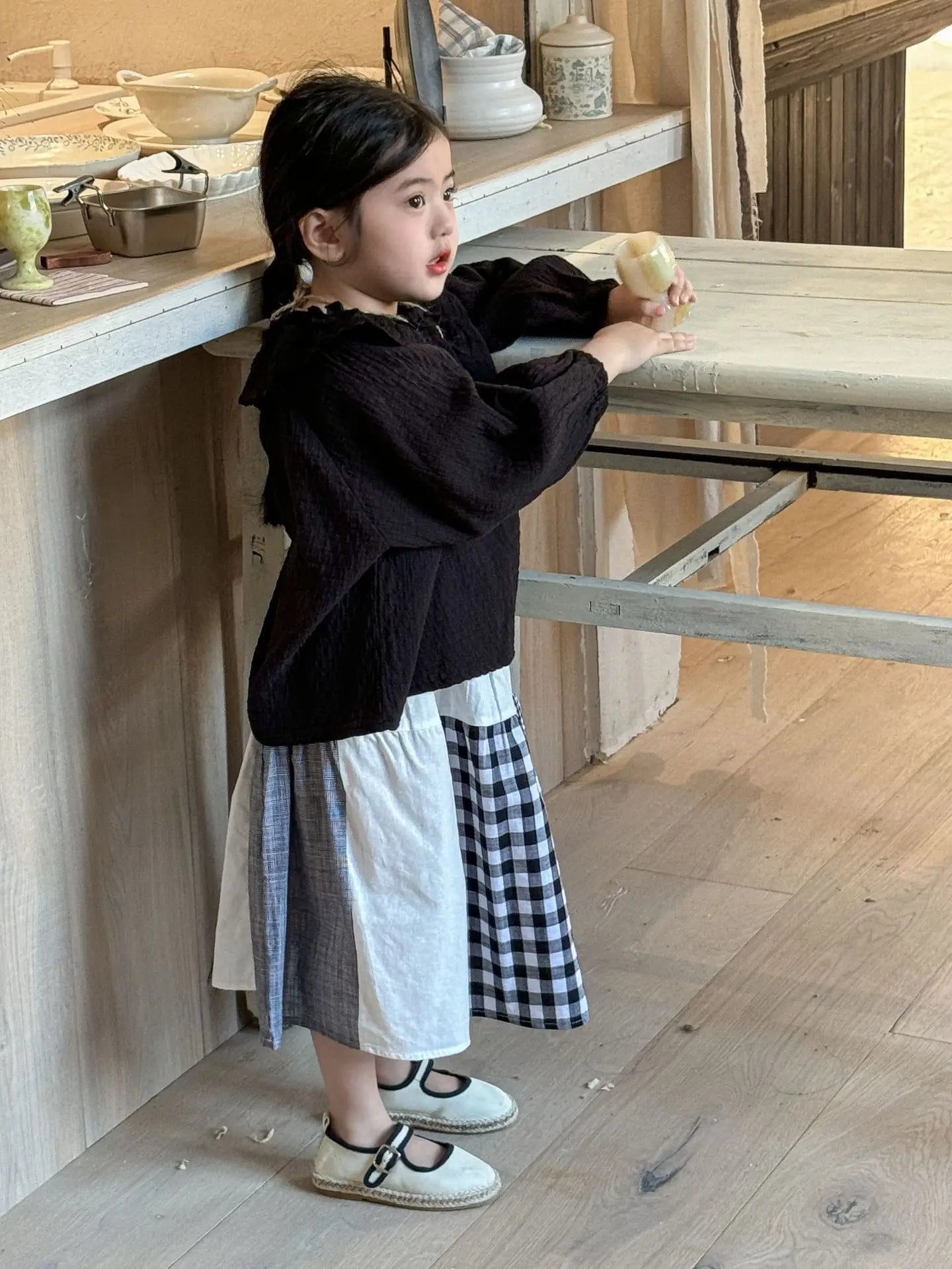 スカート キッズスカート チェックパッチワークAラインナチュラルスカート【mh0008942】