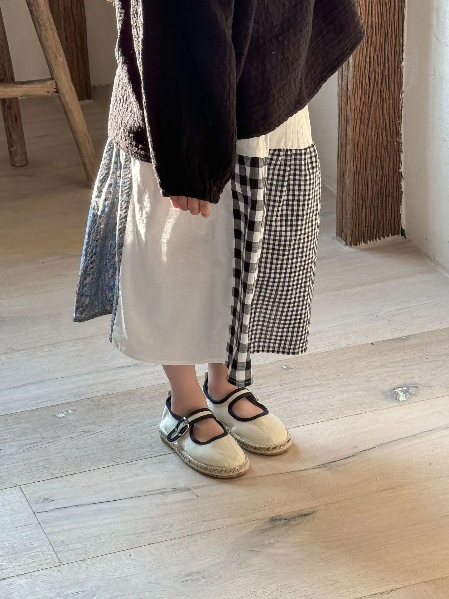 スカート キッズスカート チェックパッチワークAラインナチュラルスカート【mh0008942】