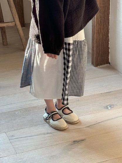 スカート キッズスカート チェックパッチワークAラインナチュラルスカート【mh0008942】