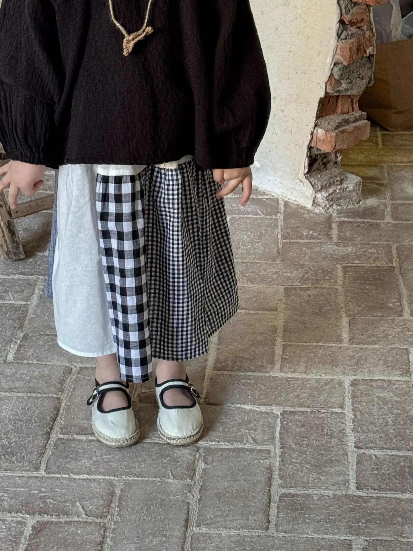 スカート キッズスカート チェックパッチワークAラインナチュラルスカート【mh0008942】