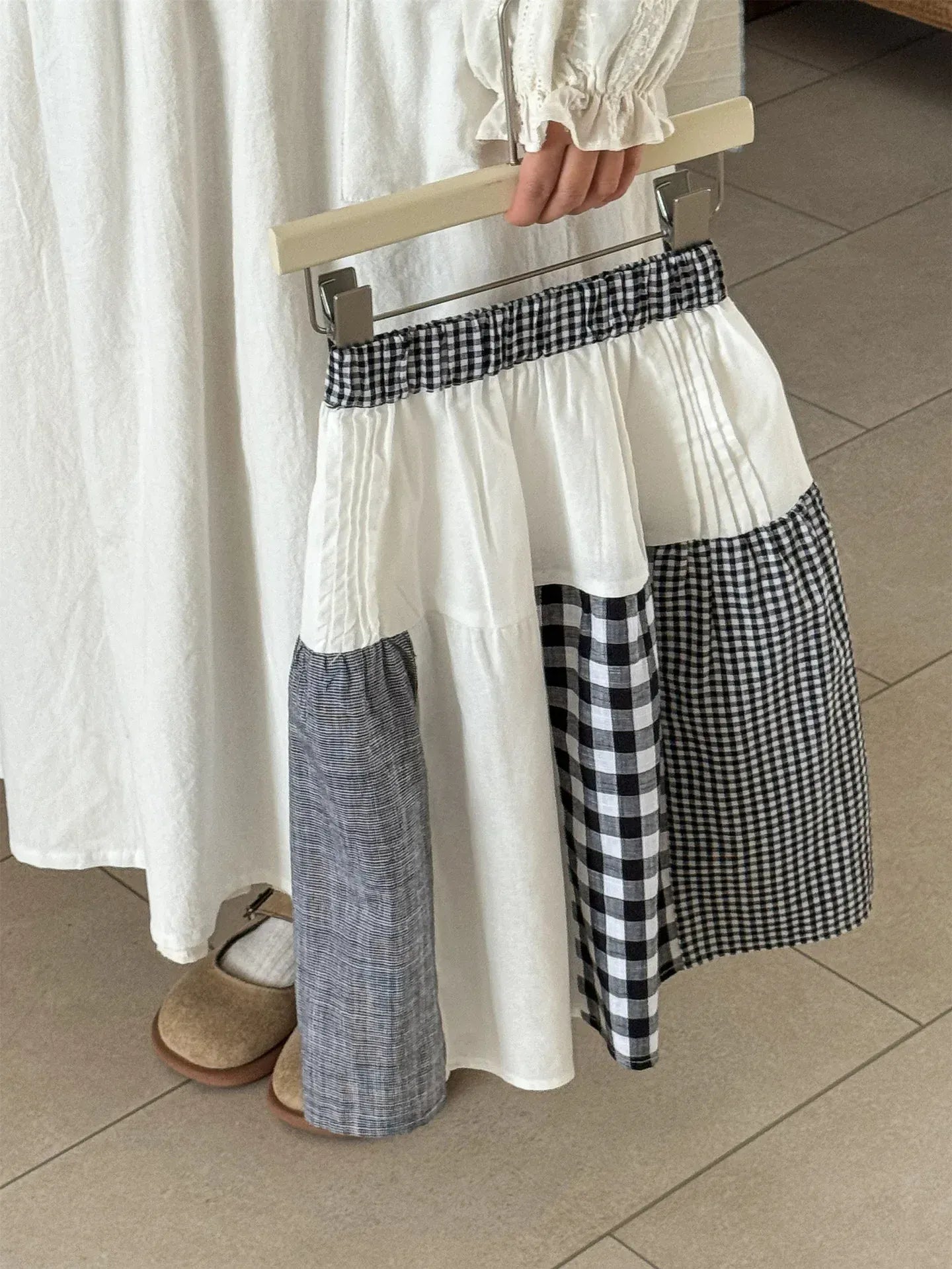 スカート キッズスカート チェックパッチワークAラインナチュラルスカート【mh0008942】
