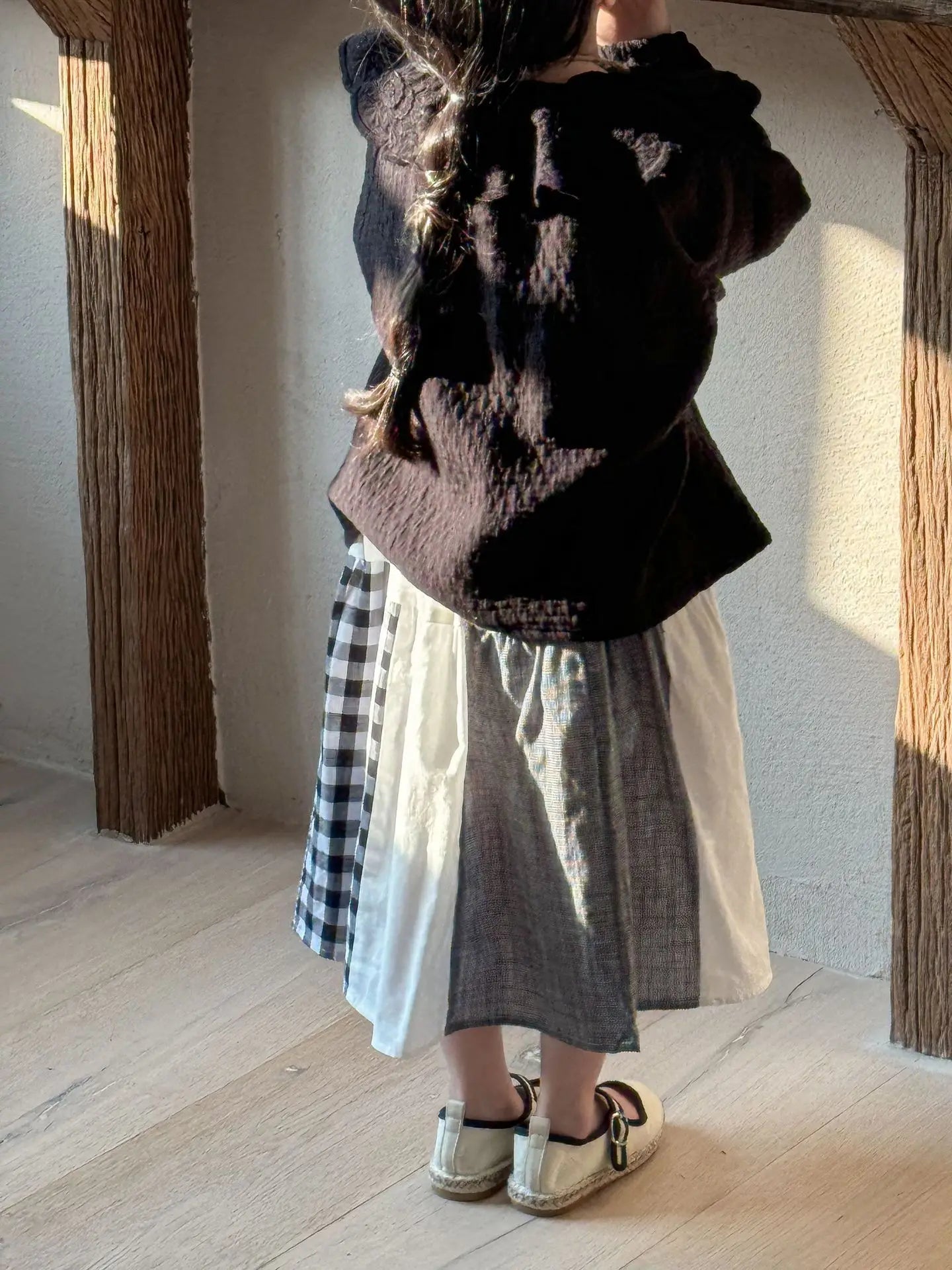 スカート キッズスカート チェックパッチワークAラインナチュラルスカート【mh0008942】