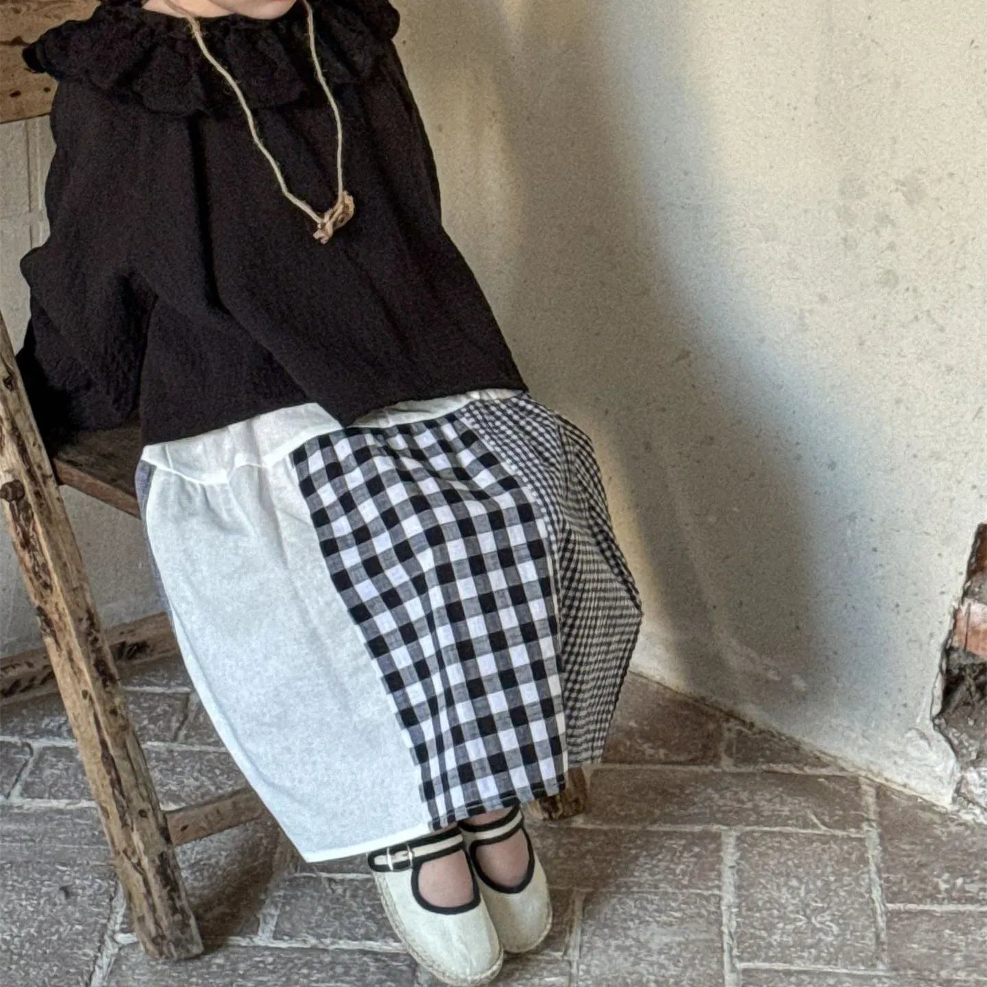 スカート キッズスカート チェックパッチワークAラインナチュラルスカート【mh0008942】