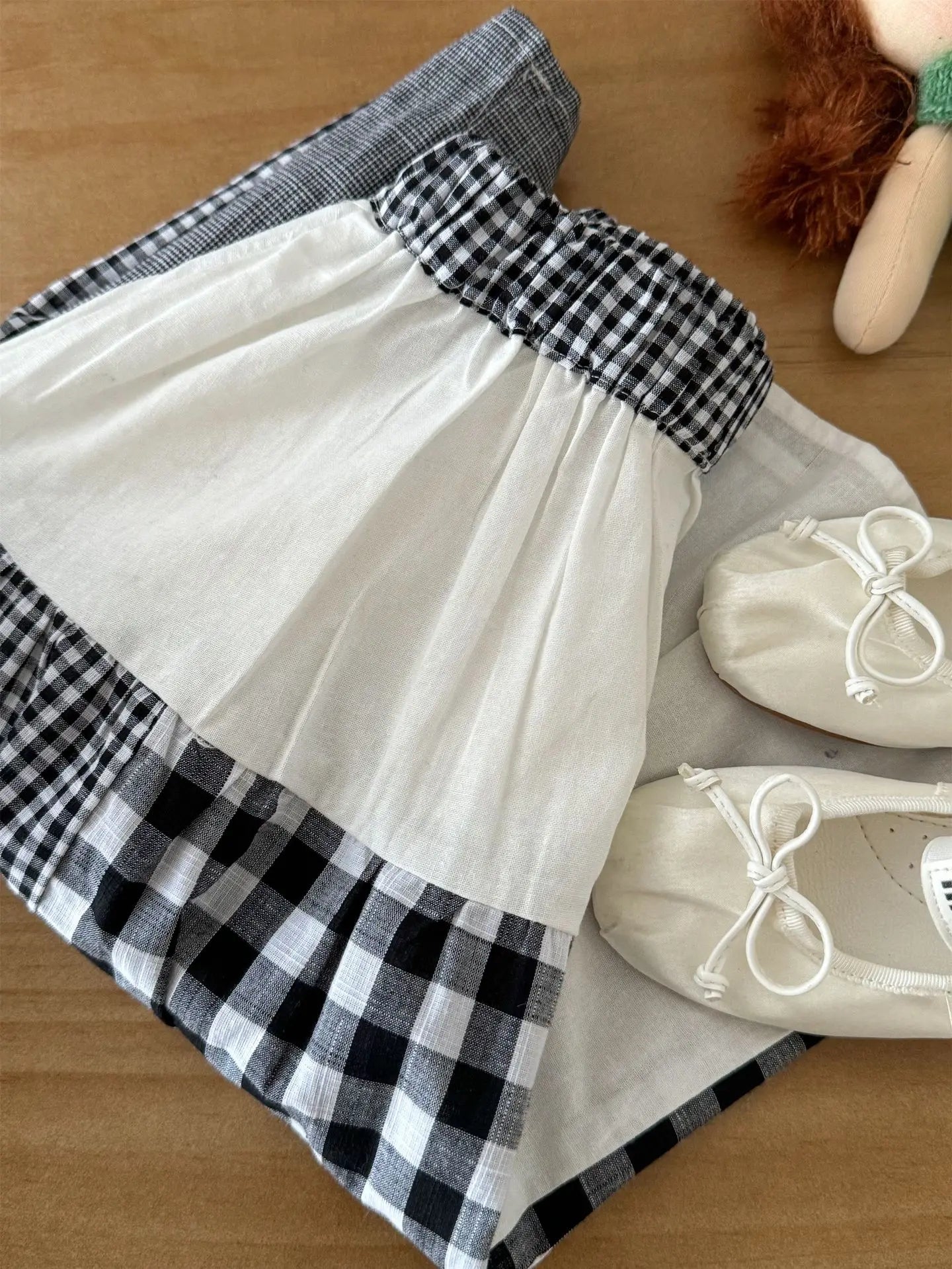 スカート キッズスカート チェックパッチワークAラインナチュラルスカート【mh0008942】