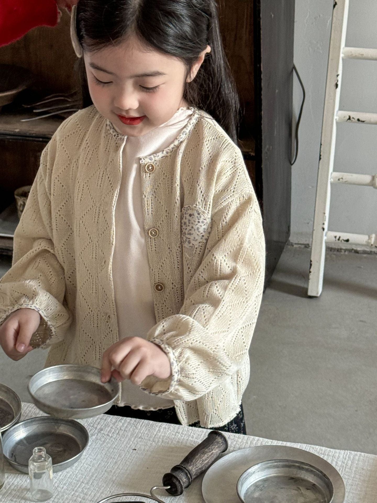 カーディガン・パーカー Apricot / 90cm フラワーバイピングレースニットカーディガンジャケット【mh0009213】