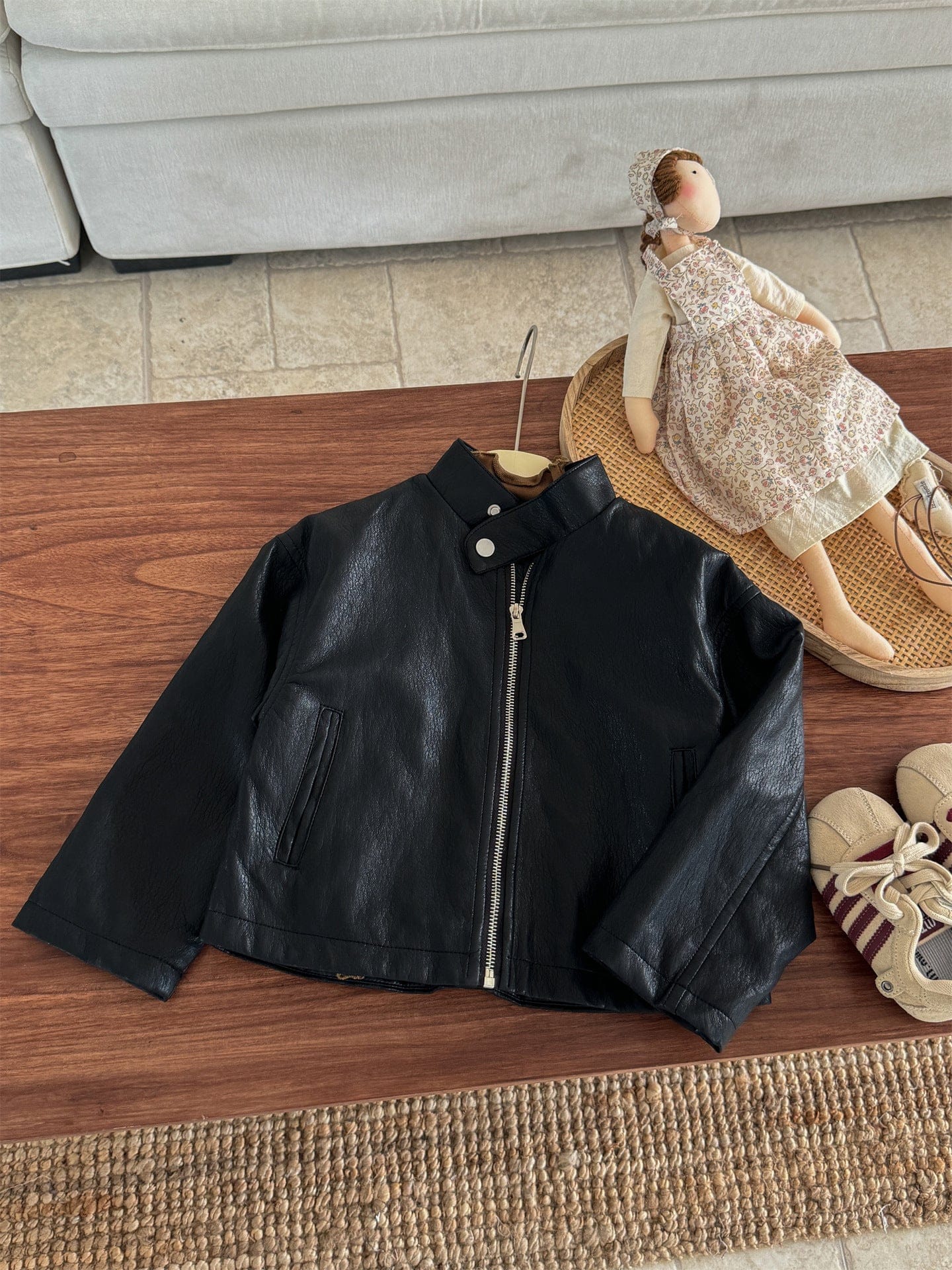 ショートコート・ジャケット・ジャンパー Black / 90cm フェイクレザーライダースジャケット キッズブルゾン【mh0011008】