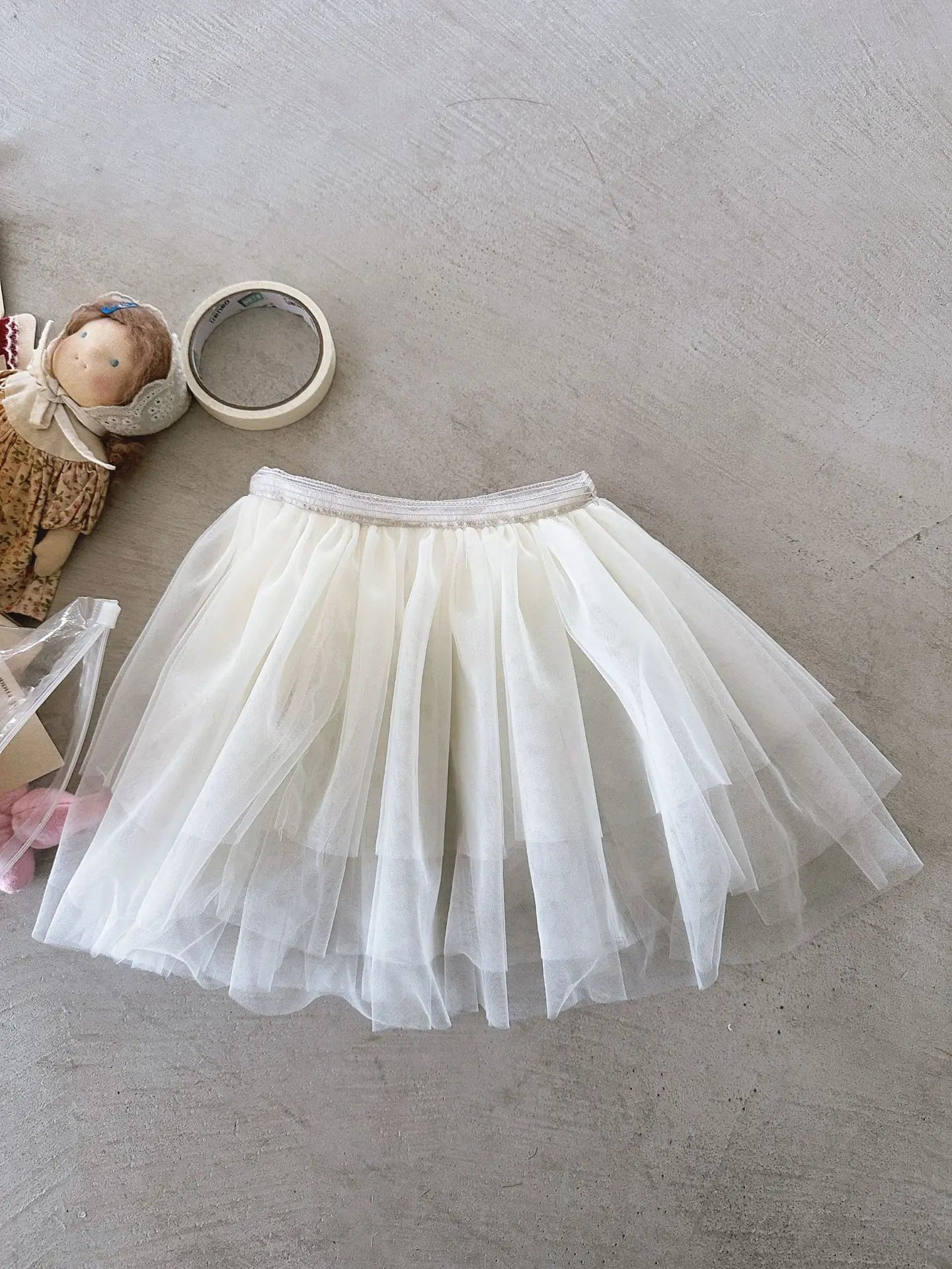 スカート Creamy White / M (90-110cm) キッズスカート チュチュチュールバレリーナスカート【mh0008900】