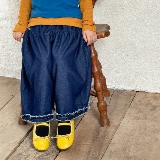 デニムパンツ Denim Blue / 90cm フリルヘムデニムガウチョパンツ【mh0011006】