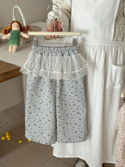 ロングパンツ・スウェットパンツ Gray / 2T (90) キッズパンツ チュチュチュールスカートパッチワークフラワープリントワイドルーズストレートパンツ【mh0008939】
