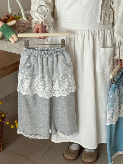 ロングパンツ・スウェットパンツ Gray / 90cm キッズパンツ シアーレーススカートドッキングワイドルーズロングパンツ【mh0009193】