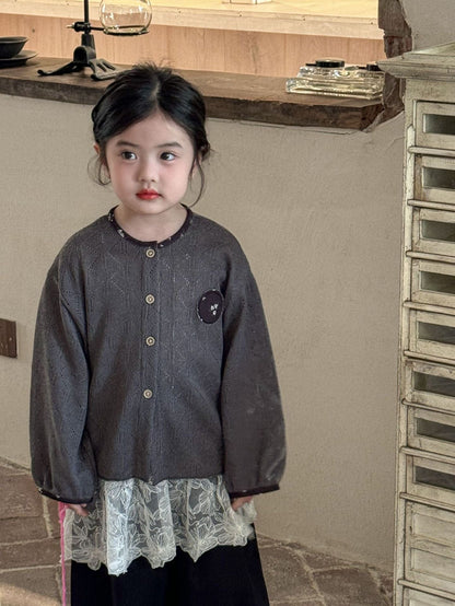 カーディガン・パーカー Gray / 90cm フラワーバイピングレースニットカーディガンジャケット【mh0009213】