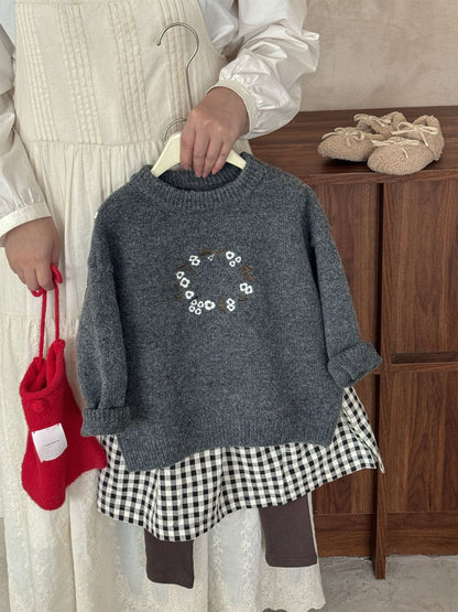 ニット・セーター Gray / 90cm フラワー刺繍ニットセータートップス【mh0010535】