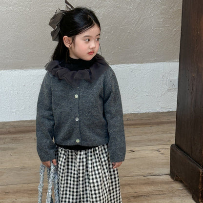 カーディガン・パーカー Gray / 90cm チュールフリル襟ニットカーディガン キッズセーター【mh0010993】