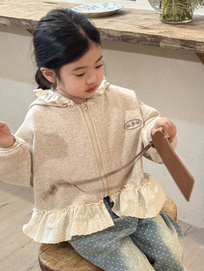 カーディガン・パーカー Light Apricot / 90cm ジップアップフーディパーカージャケット レースフリルペプラムフリルスウェットジャケット【mh0009205】