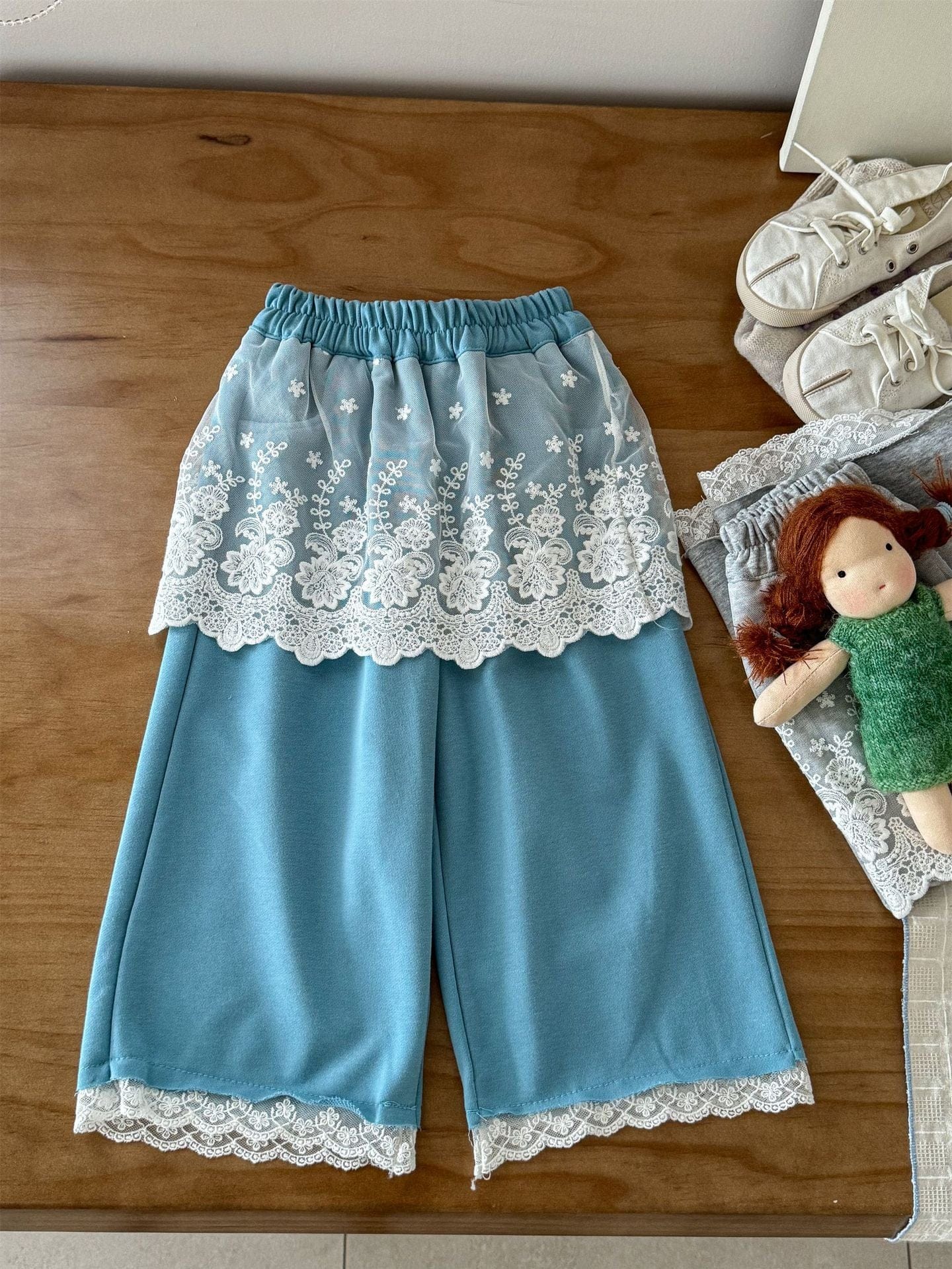 ロングパンツ・スウェットパンツ Light Blue / 90cm キッズパンツ シアーレーススカートドッキングワイドルーズロングパンツ【mh0009193】