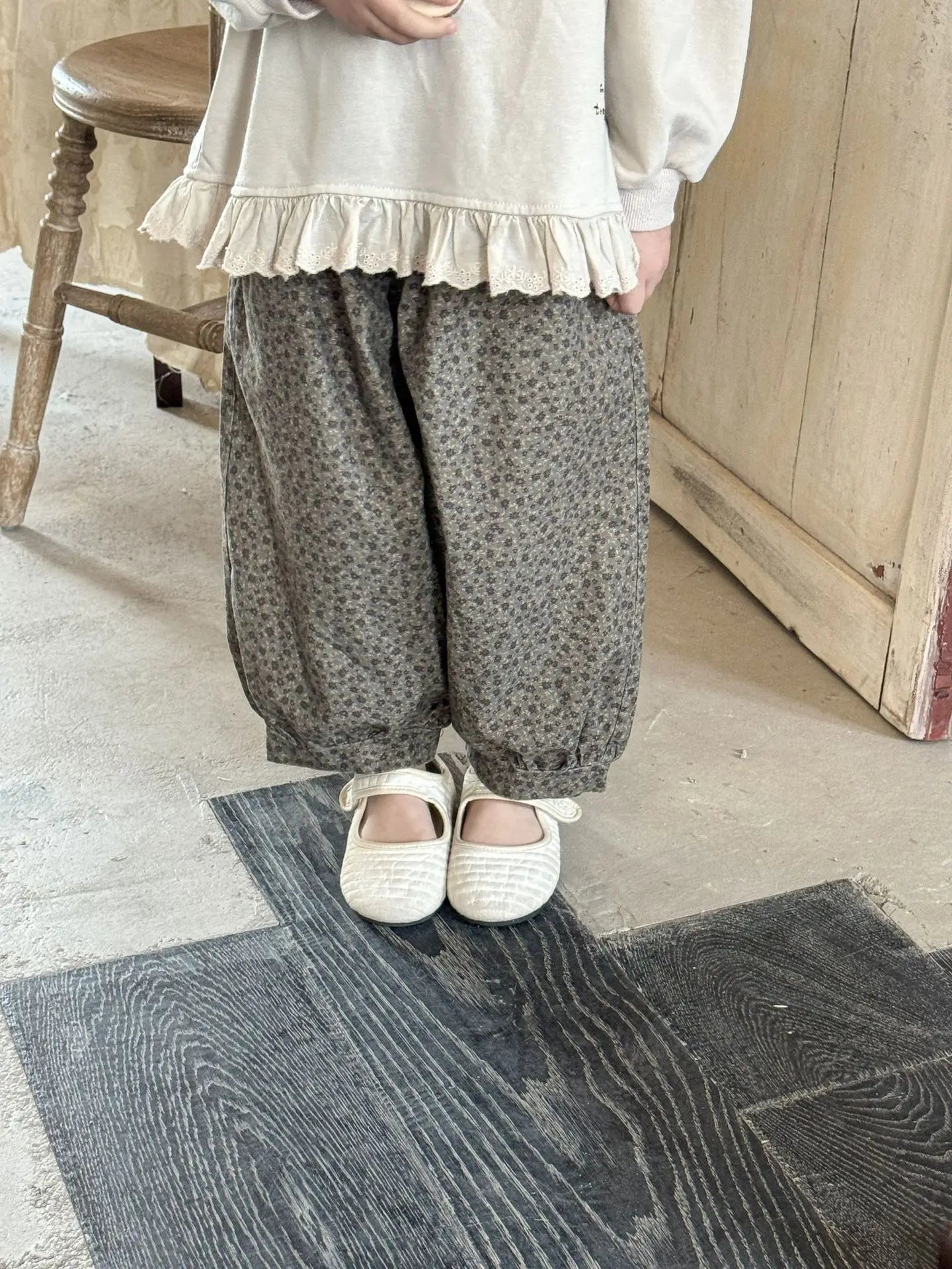 ロングパンツ・スウェットパンツ キッズパンツ フラワープリントルーズロングランタンパンツ【mh-0008938】