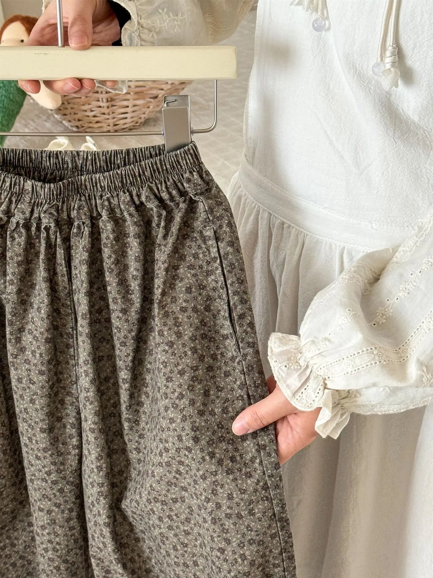 ロングパンツ・スウェットパンツ キッズパンツ フラワープリントルーズロングランタンパンツ【mh-0008938】