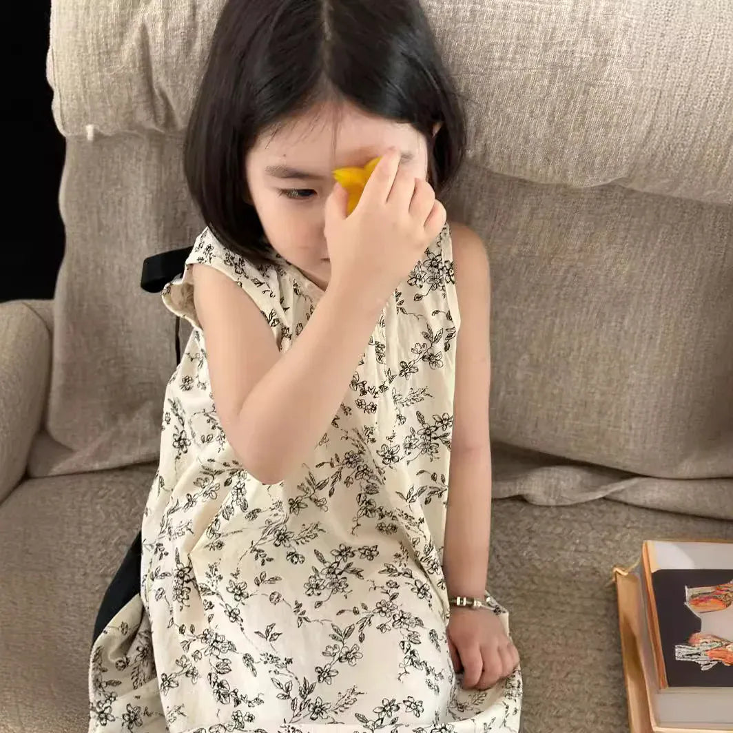 ノースリーブワンピース キッズワンピース ノースリーブ サマードレス フラワー花柄プリント お出かけ【mh0005181】