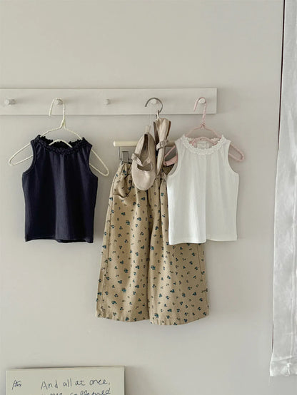 タンクトップ・キャミソール・ノースリーブトップス キッズトップス レースフラワーフリルノースリーブタンクトップ【mh0008935】