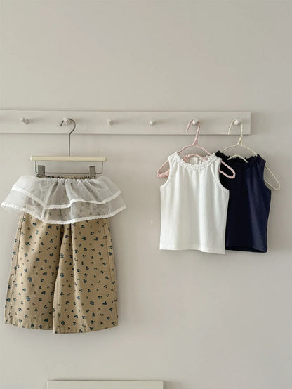 タンクトップ・キャミソール・ノースリーブトップス キッズトップス レースフラワーフリルノースリーブタンクトップ【mh0008935】