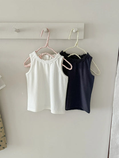 タンクトップ・キャミソール・ノースリーブトップス キッズトップス レースフラワーフリルノースリーブタンクトップ【mh0008935】