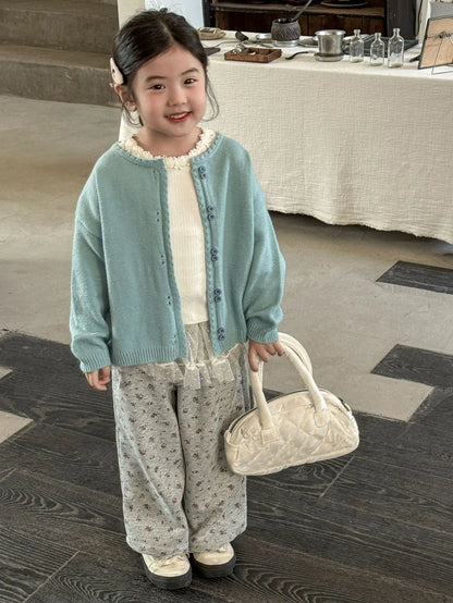 ロングパンツ・スウェットパンツ キッズパンツ チュチュチュールスカートパッチワークフラワープリントワイドルーズストレートパンツ【mh0008939】