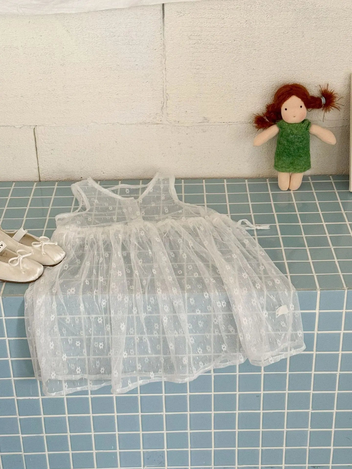 ノースリーブワンピース キッズワンピース レース刺繍シアーノースリーブ重ね着ワンピース【mh0008940】