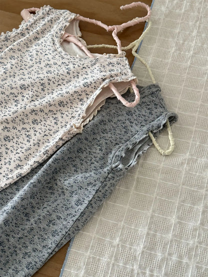 タンクトップ・キャミソール・ノースリーブトップス キッズトップス フラワープリントフリル縁取りノースリーブタンクトップ【mh0008943】