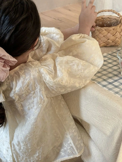 長袖シャツ・ブラウス キッズトップス フラワー刺繍長袖パフスリーブブラウス【mh0008946】