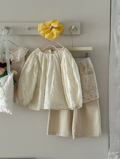 長袖シャツ・ブラウス キッズトップス フラワー刺繍長袖パフスリーブブラウス【mh0008946】