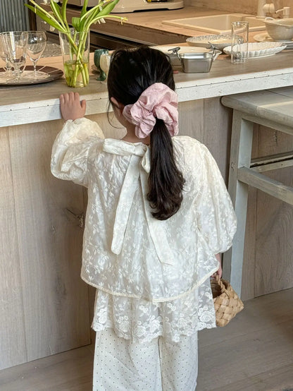 長袖シャツ・ブラウス キッズトップス フラワー刺繍長袖パフスリーブブラウス【mh0008946】